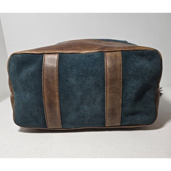 Anabaglish Suede/Leather Drawstring Hobo Shoulder Bag Purse Teal with Brown Trim - Picture 10 of 15